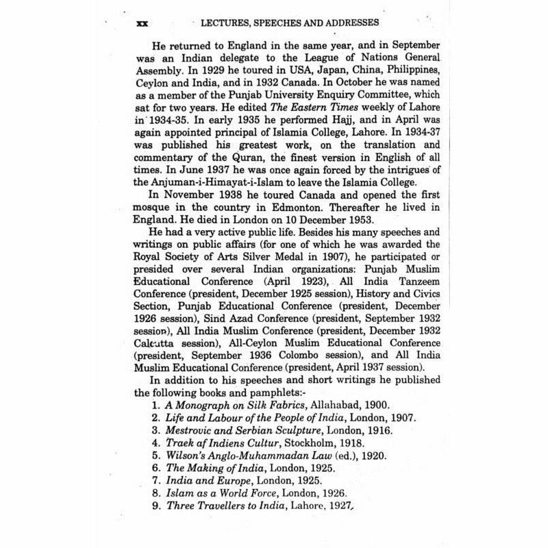 Abdullah Yusuf Ali's Lectures, Speeches and Addresses