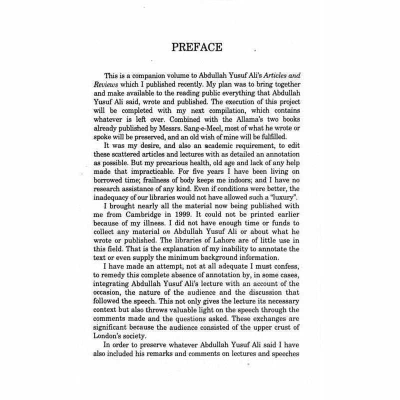 Abdullah Yusuf Ali's Lectures, Speeches and Addresses