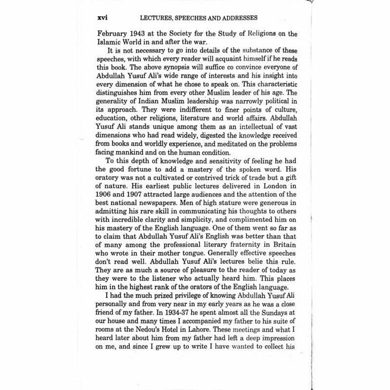 Abdullah Yusuf Ali's Lectures, Speeches and Addresses